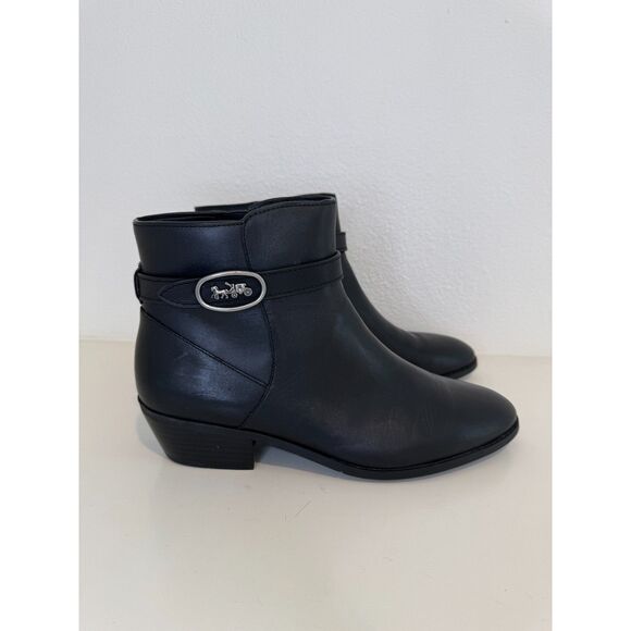 Coach Dylan Black Leather Horse-And-Carriage Ankle Booties Size 10 - Picture 2 of 10